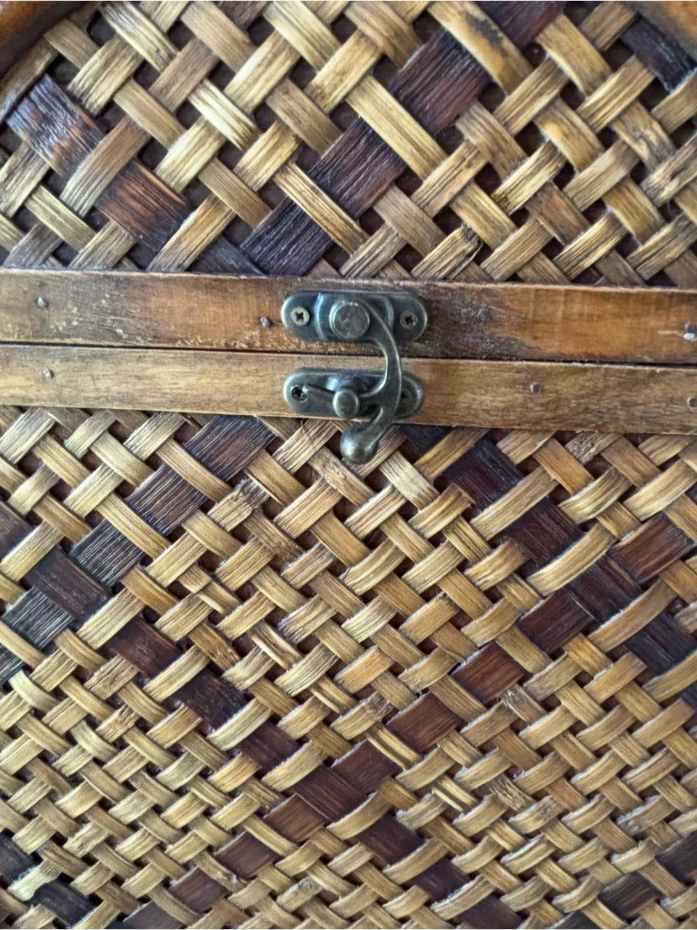 Woven Rattan Decorative Basket Box in Warm Brown Tones